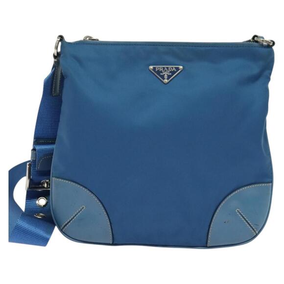 PRADA Shoulder Bag Nylon Blue Silver - Picture 2 of 12